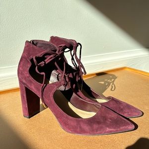 Maroon velvet lace-up heels - perfect for fall and winter!